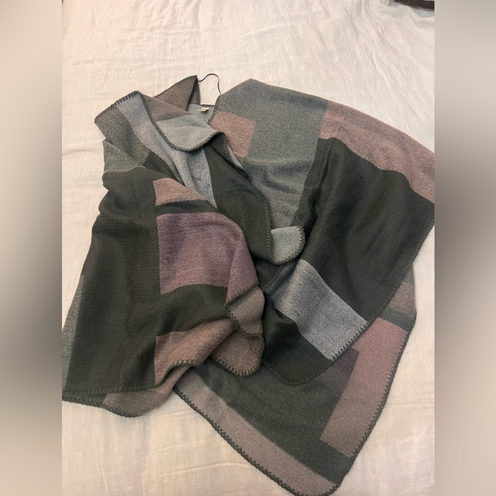 Gray and Pink Fleece Shawl One Size Fits All